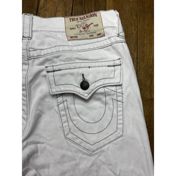 True RELIGION White Denim Jeans Ricky Relaxed Straight Mens 30 Snap Pocket - Picture 3 of 8